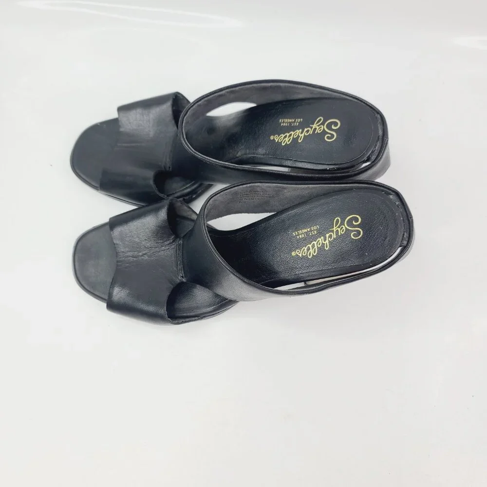 Seychelles Women's Black Detour‎ Leather Block Heel Mules Sandals Size US 6.5